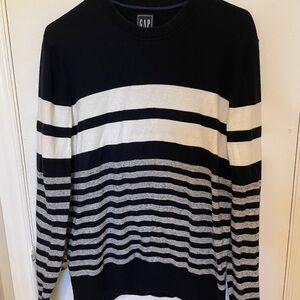 GAP Men's Navy and White Striped Crewneck Sweater